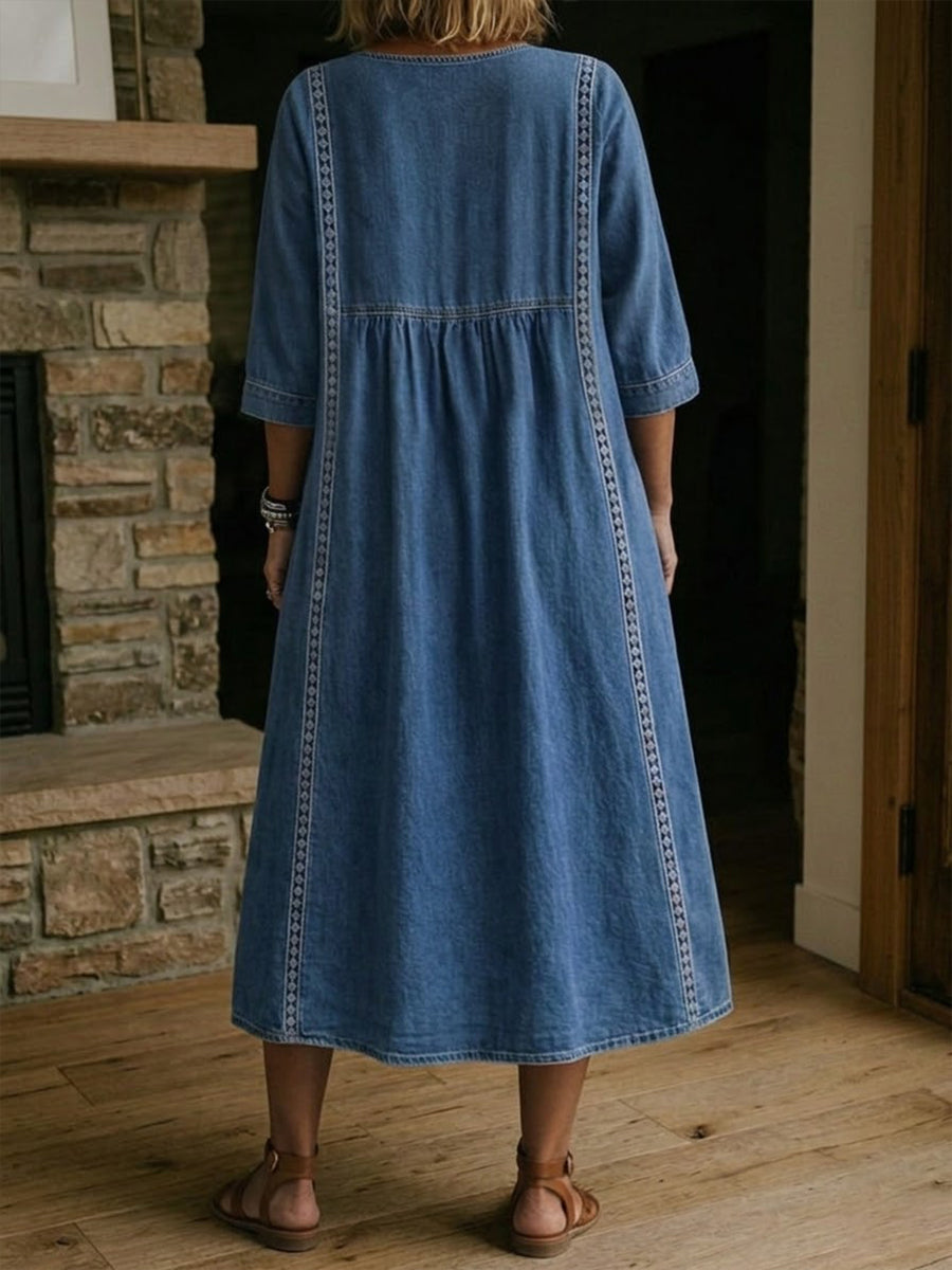 📦📦LAST DAY SAVE 50% ⏰Casual Loose-fitting Denim Dress With Lace Trim