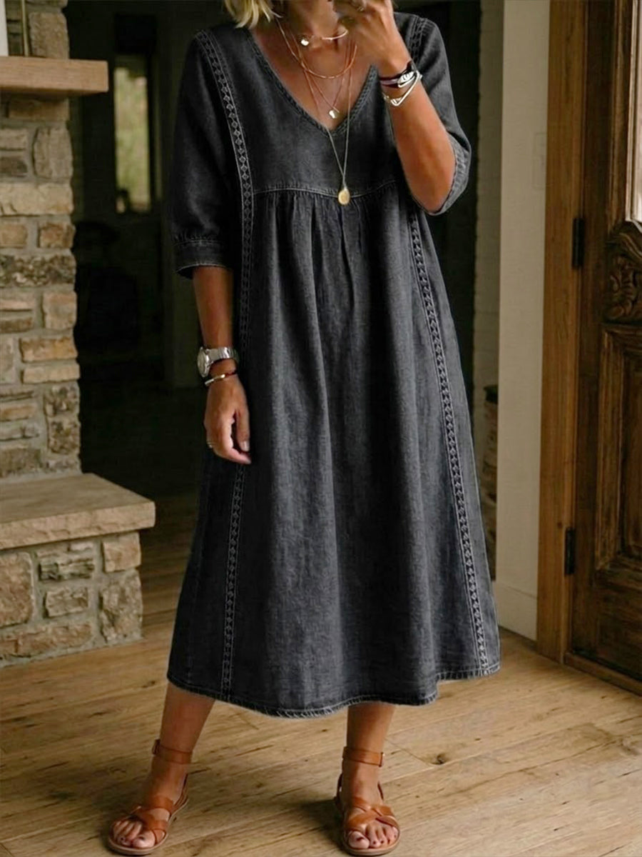 📦📦LAST DAY SAVE 50% ⏰Casual Loose-fitting Denim Dress With Lace Trim