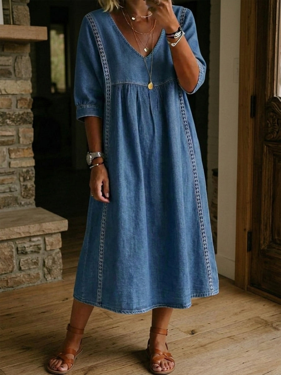 📦📦LAST DAY SAVE 50% ⏰Casual Loose-fitting Denim Dress With Lace Trim