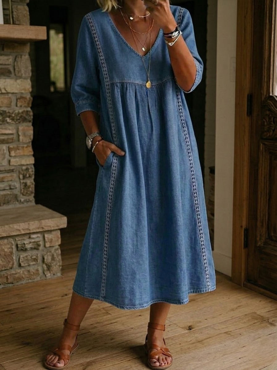 📦📦LAST DAY SAVE 50% ⏰Casual Loose-fitting Denim Dress With Lace Trim